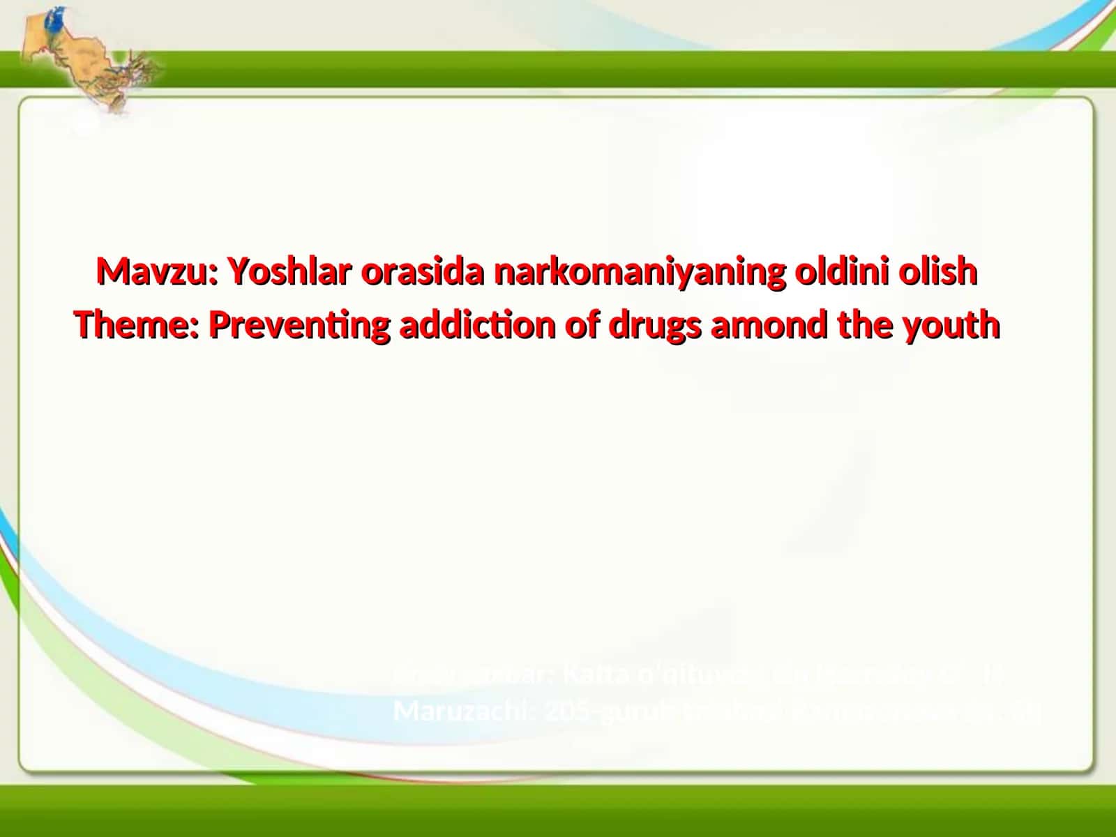 Yoshlar orasida narkomaniyaning oldini olish