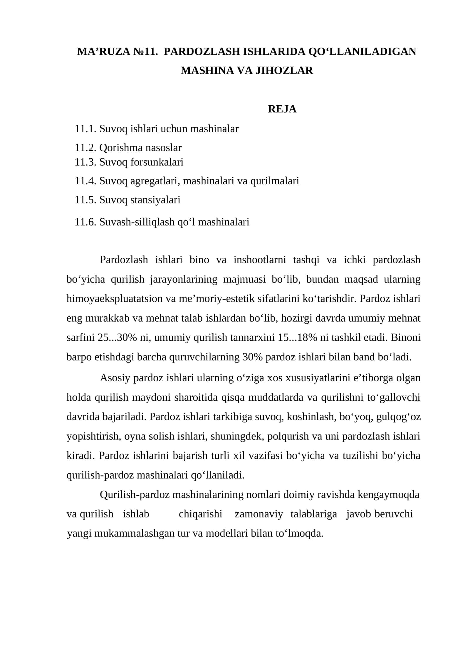 MA’RUZA №11. PARDOZLASH ISHLARIDA QO‘LLANILADIGAN MASHINA VA JIHOZLAR