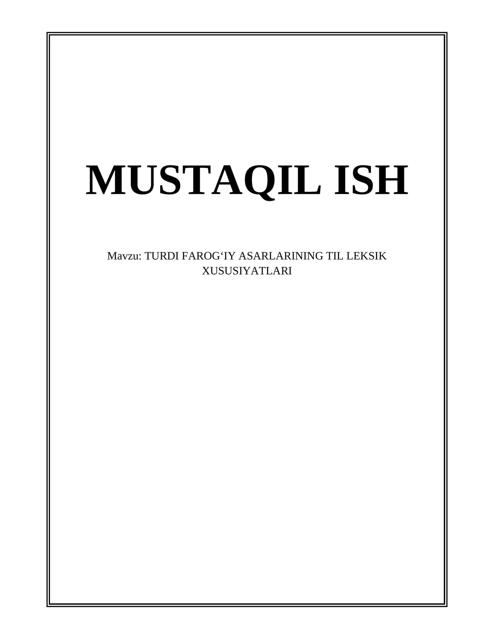 TURDI FAROGʻIY ASARLARINING TIL LEKSIK XUSUSIYATLARI