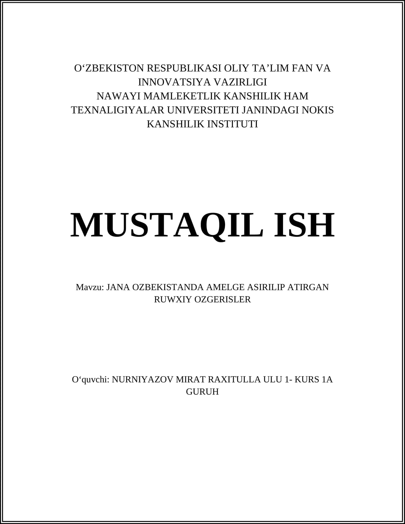 JANA OZBEKISTANDA AMELGE ASIRILIP ATIRGAN RUWXIY OZGERISLER