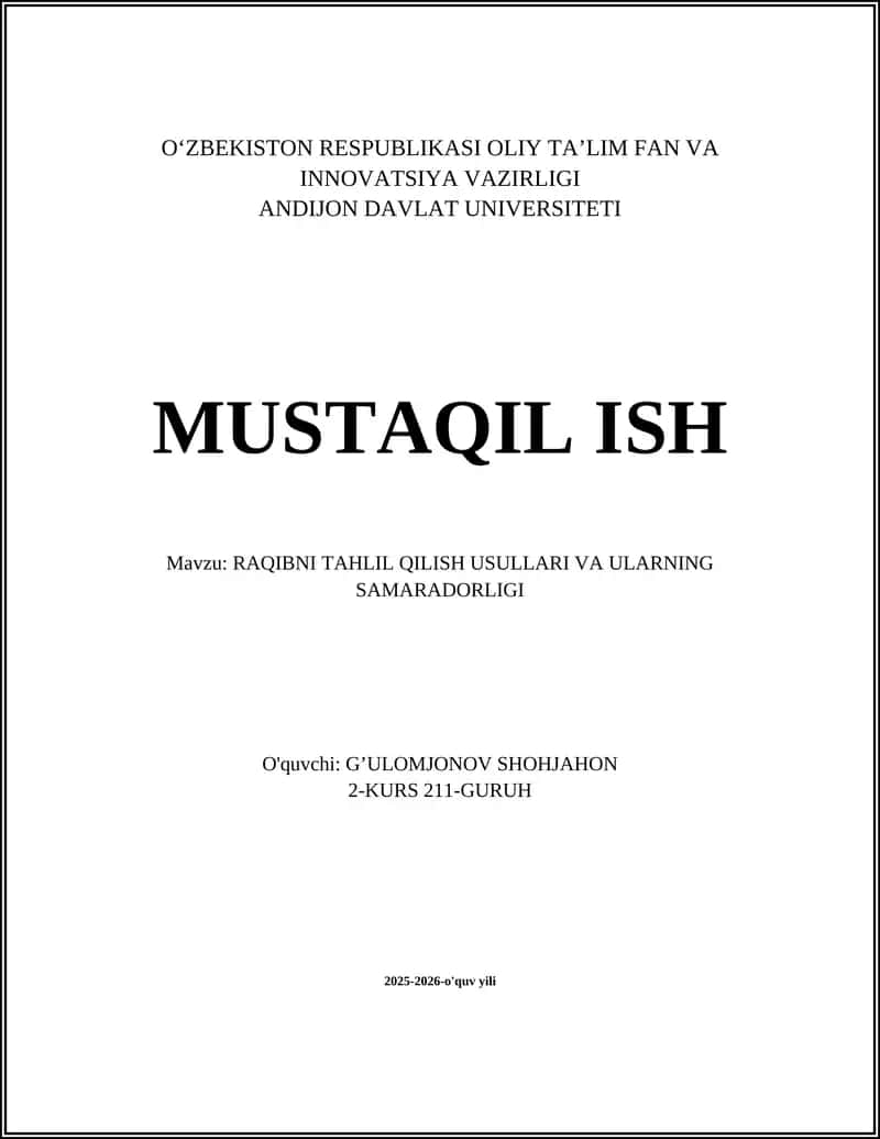 RAQIBNI TAHLIL QILISH USULLARI VA ULARNING SAMARADORLIGI