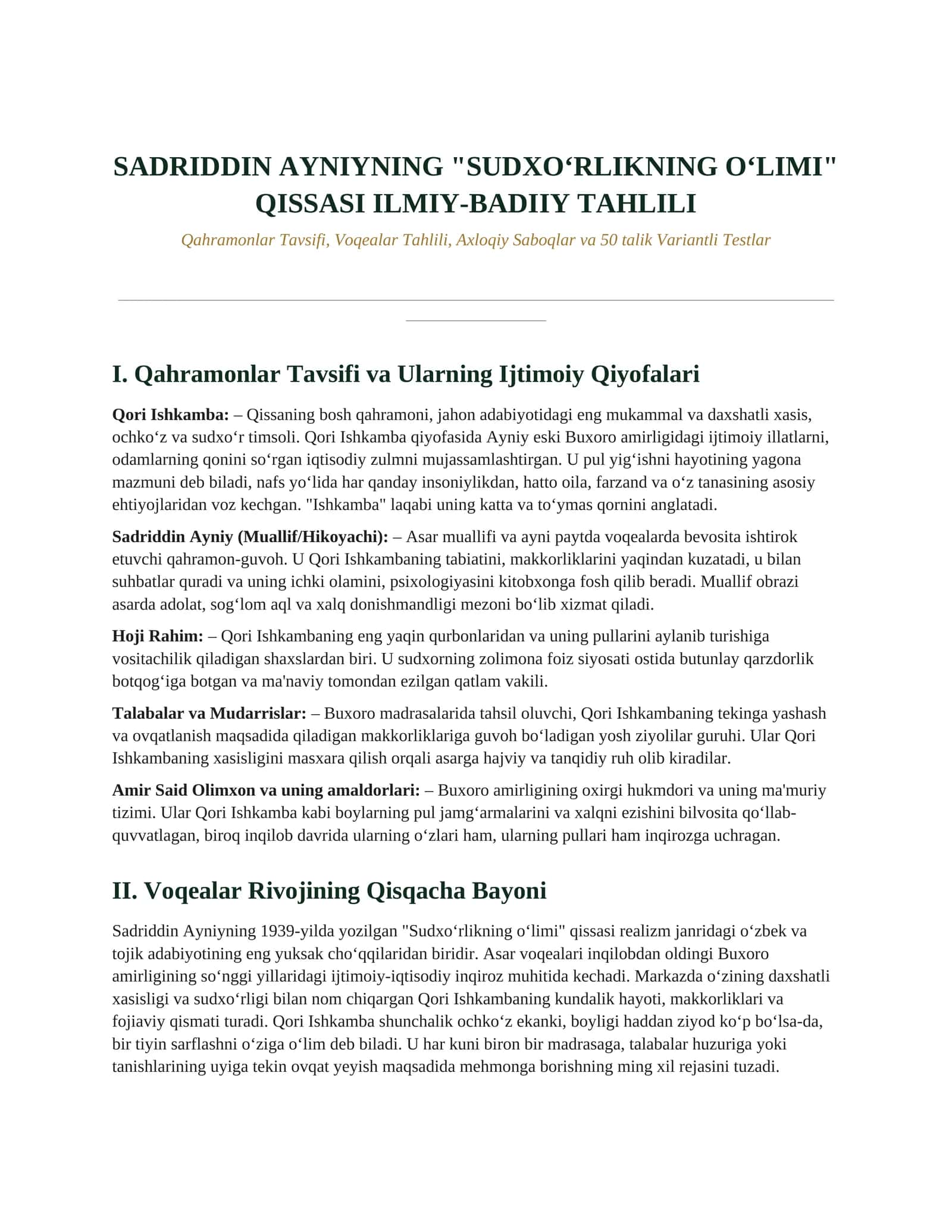 Sudxoʻrlikning oʻlimi tahlili Sadriddin Ayniy