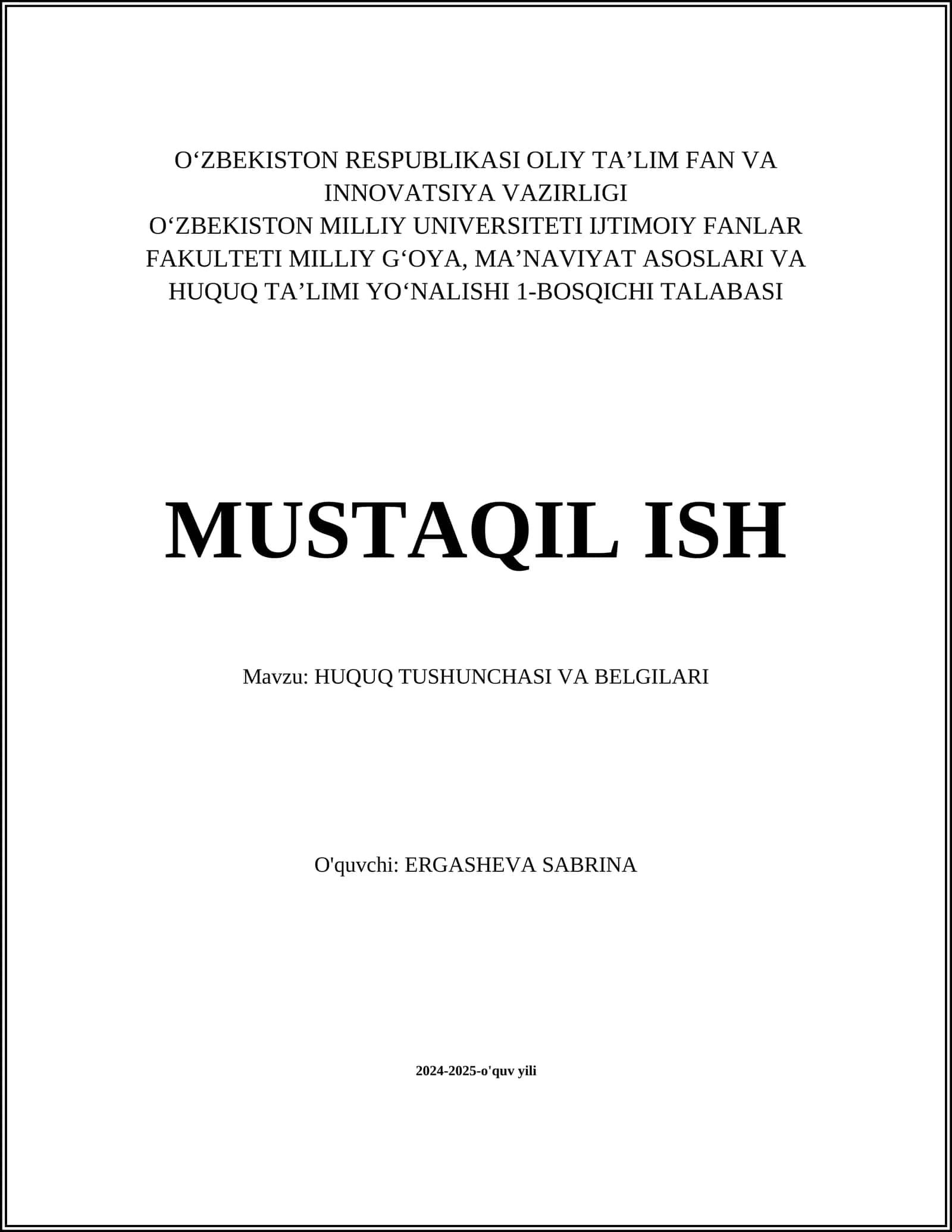 HUQUQ TUSHUNCHASI VA BELGILARI