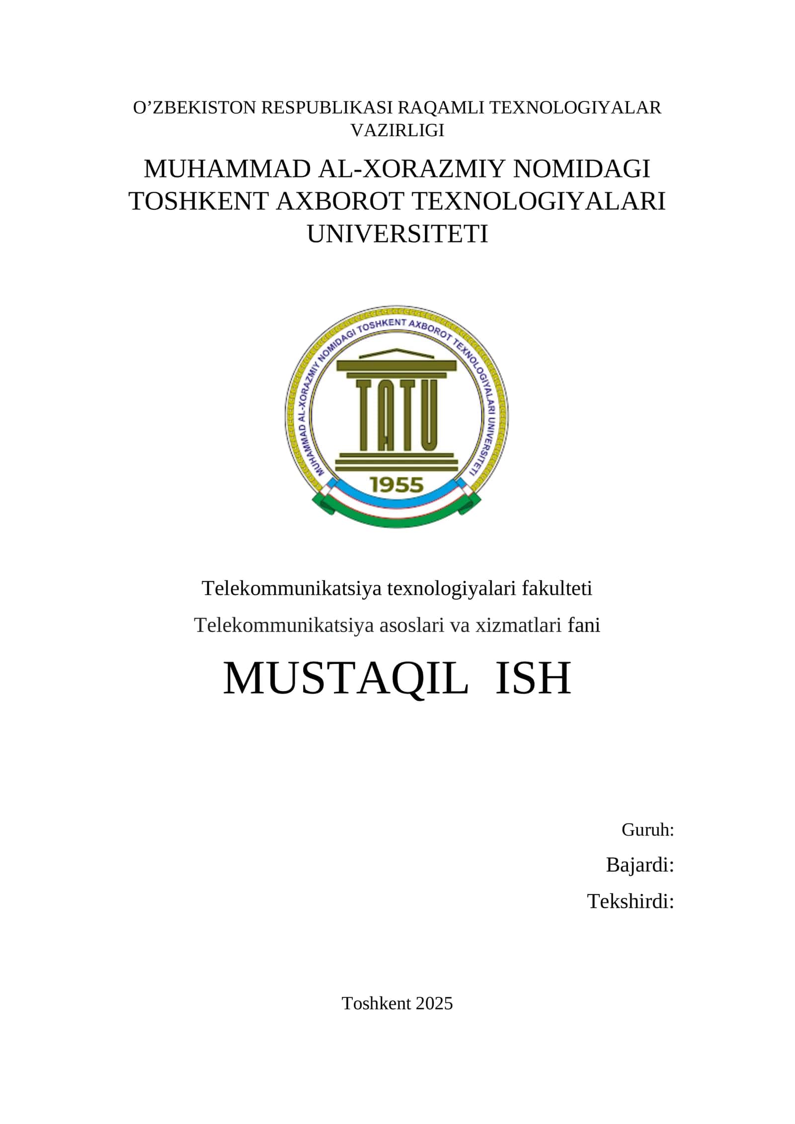 telekommunikatsiya asoslari va xizmatlari fanidan mustaqil ish O’zbekiston transport tarmoqlarini qurishi.