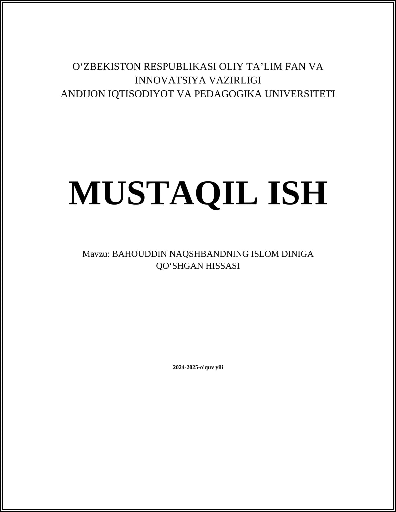 BAHOUDDIN NAQSHBANDNING ISLOM DINIGA QOʻSHGAN HISSASI