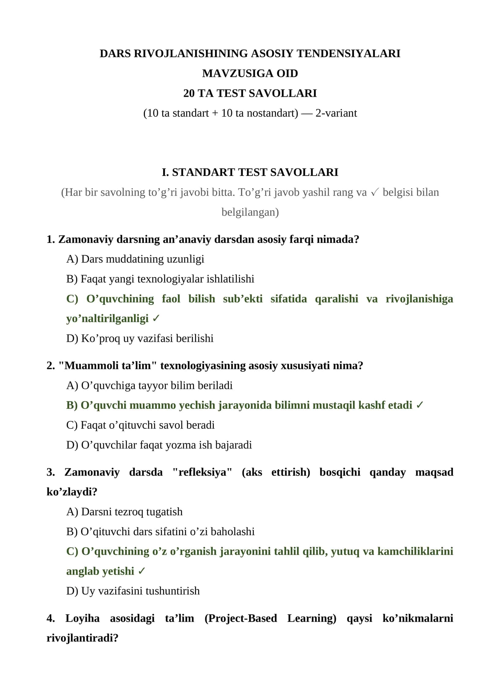 DARS RIVOJLANISHINING ASOSIY TENDENSIYALARI