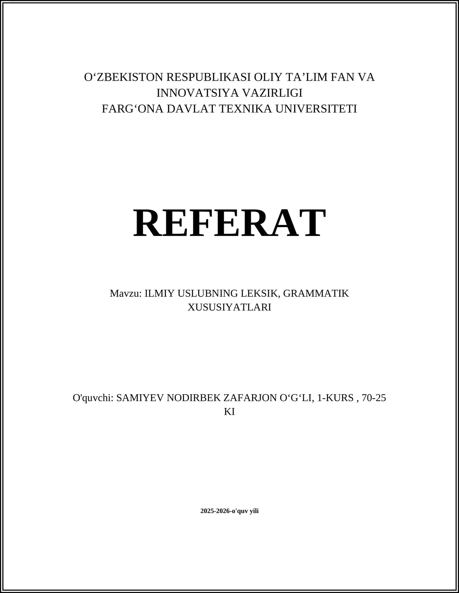 ILMIY USLUBNING LEKSIK, GRAMMATIK XUSUSIYATLARI