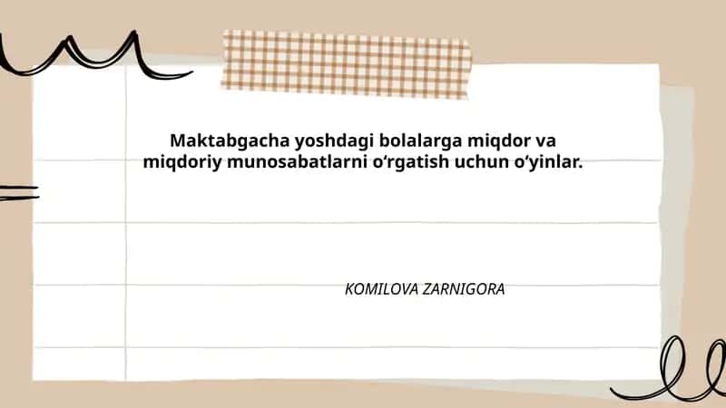 O'yinlar (Maktabgacha yoshdagi bolalarga miqdor va miqdoriy munosabatlarni o‘rgatish uchun o‘yinlar)