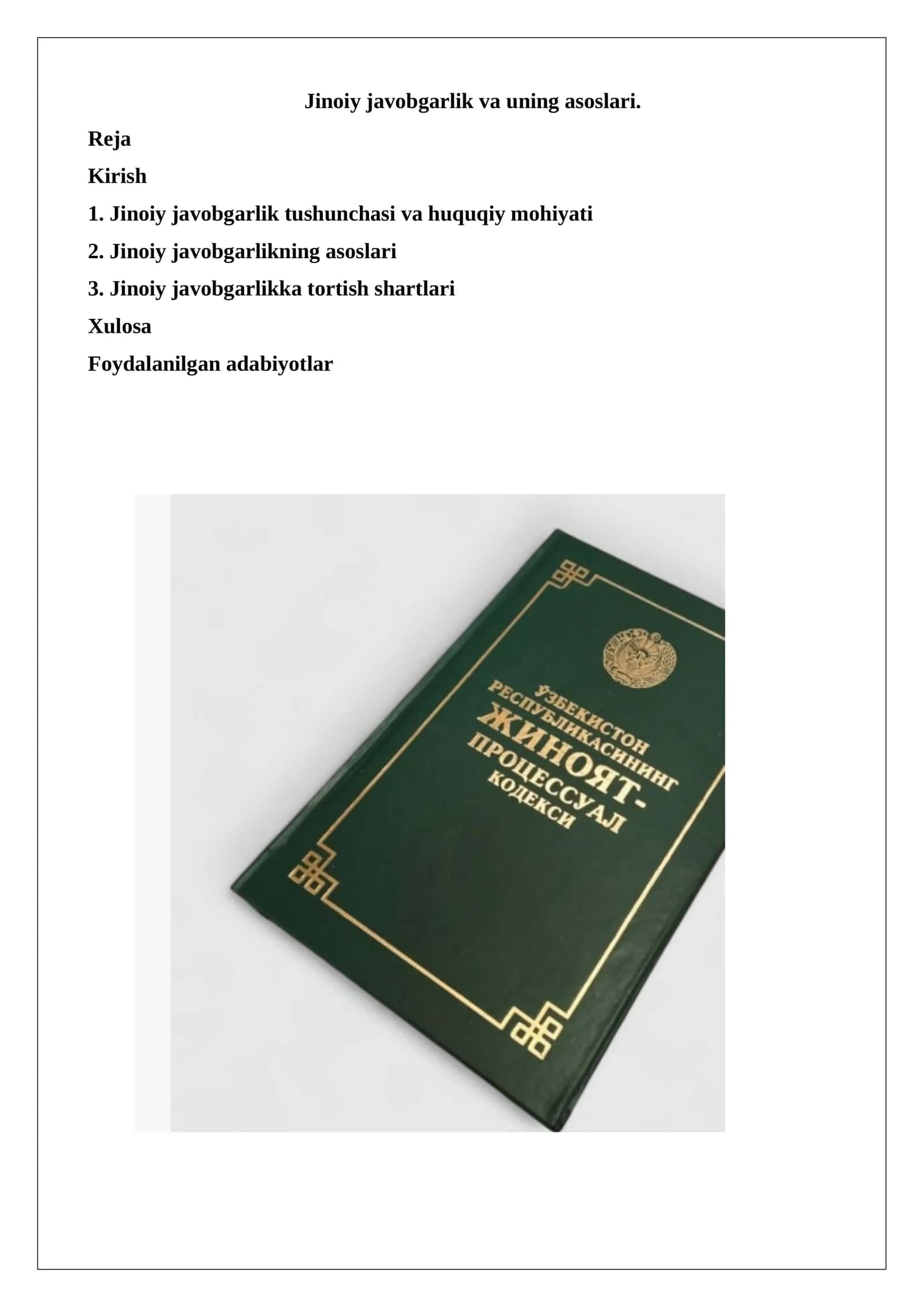 Jinoiy javobgarlik va uning asoslari
