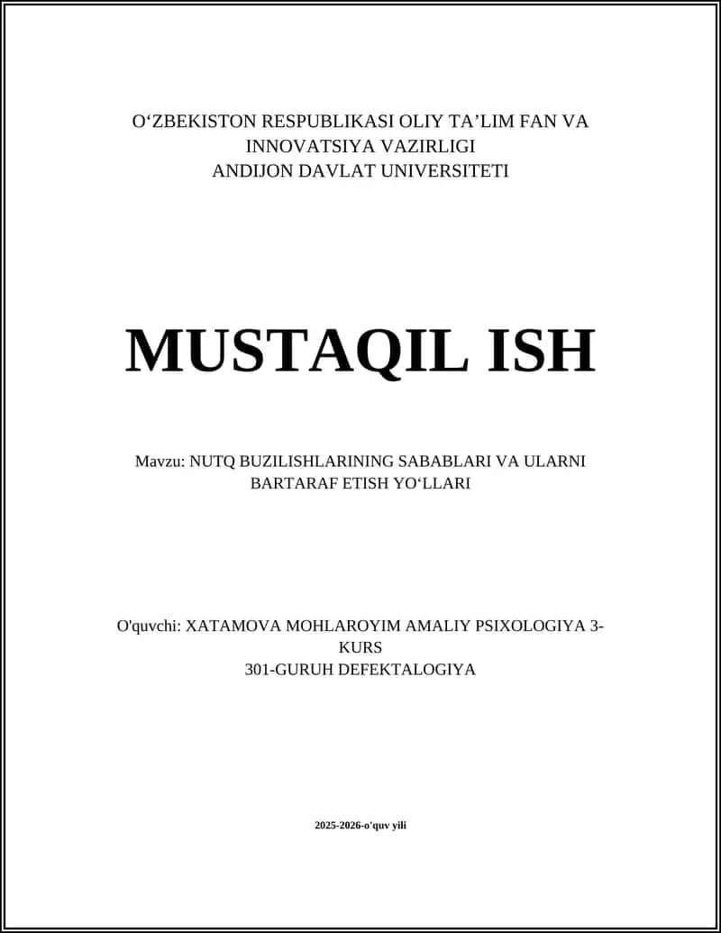 NUTQ BUZILISHLARINING SABABLARI VA ULARNI BARTARAF ETISH YOʻLLARI