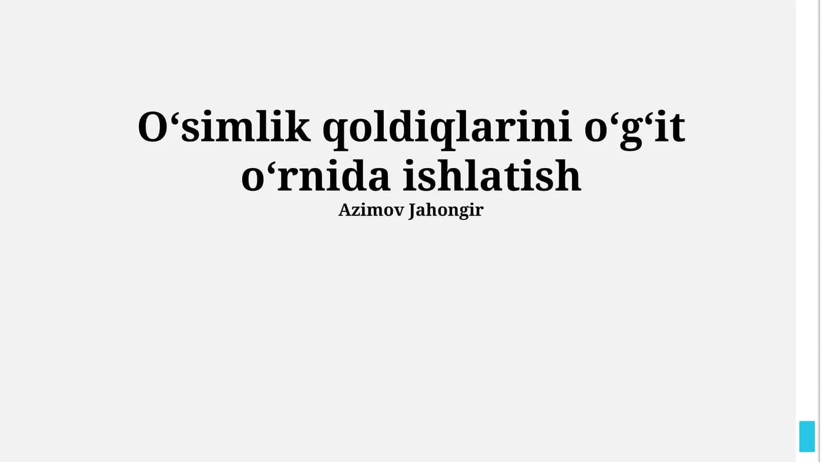 O'simlik qoldiqlarini o'g'it o'rnida ishlatish