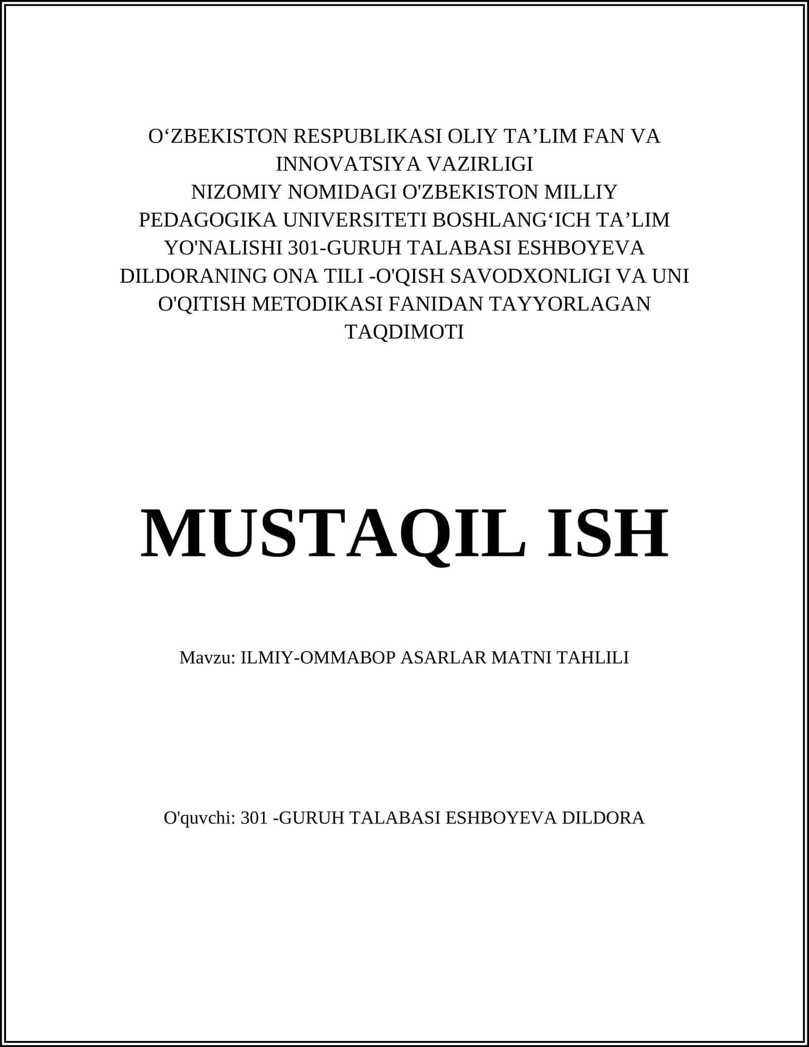 ILMIY-OMMABOP ASARLAR MATNI TAHLILI