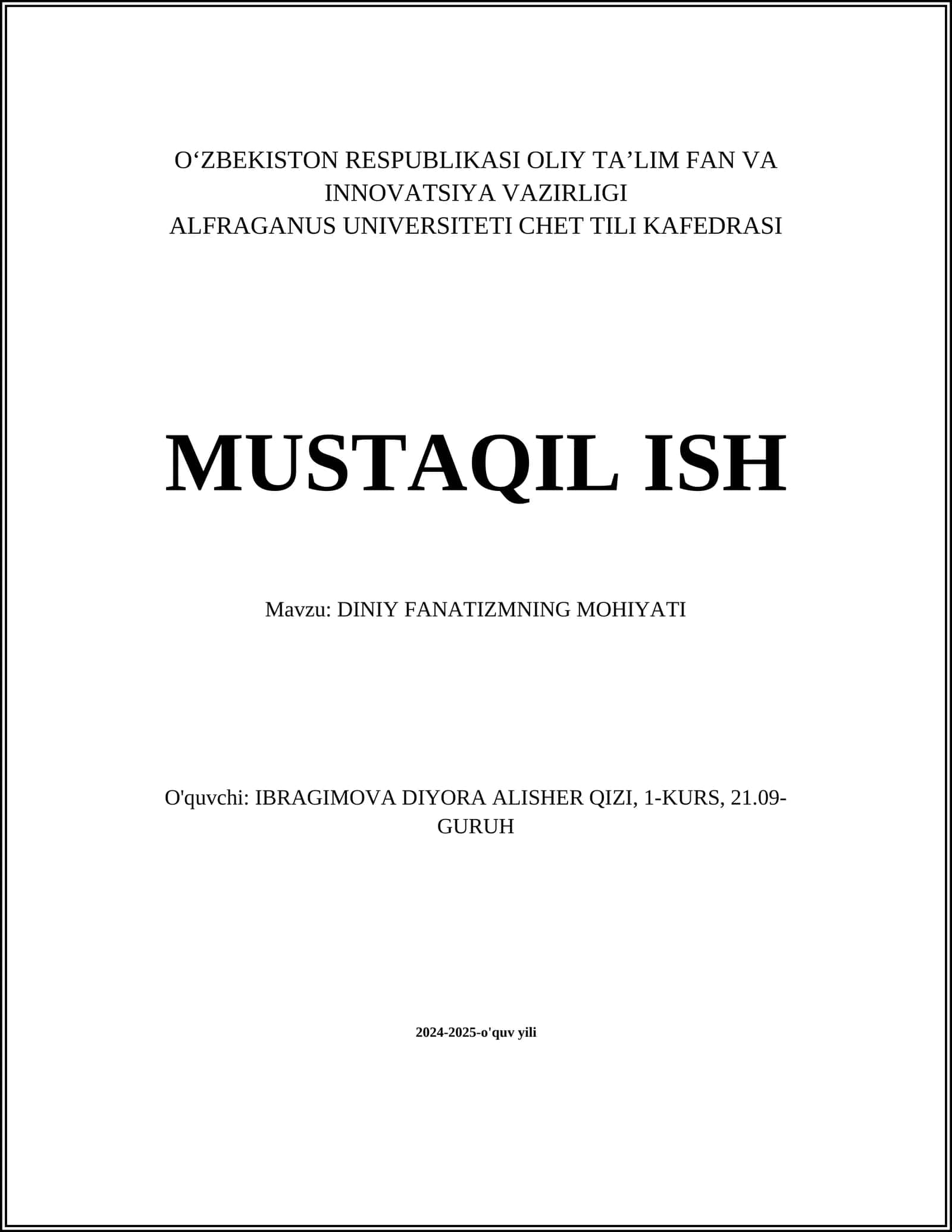 DINIY FANATIZMNING MOHIYATI