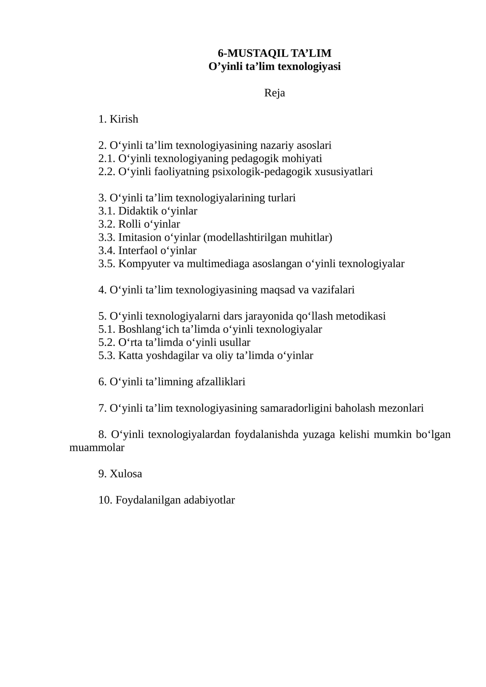O’yinli ta’lim texnologiyasi