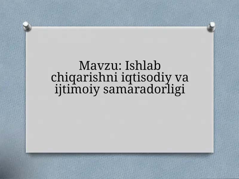 Ishlab chiqarishni iqtisodiy va ijtimoiy samaradorligi