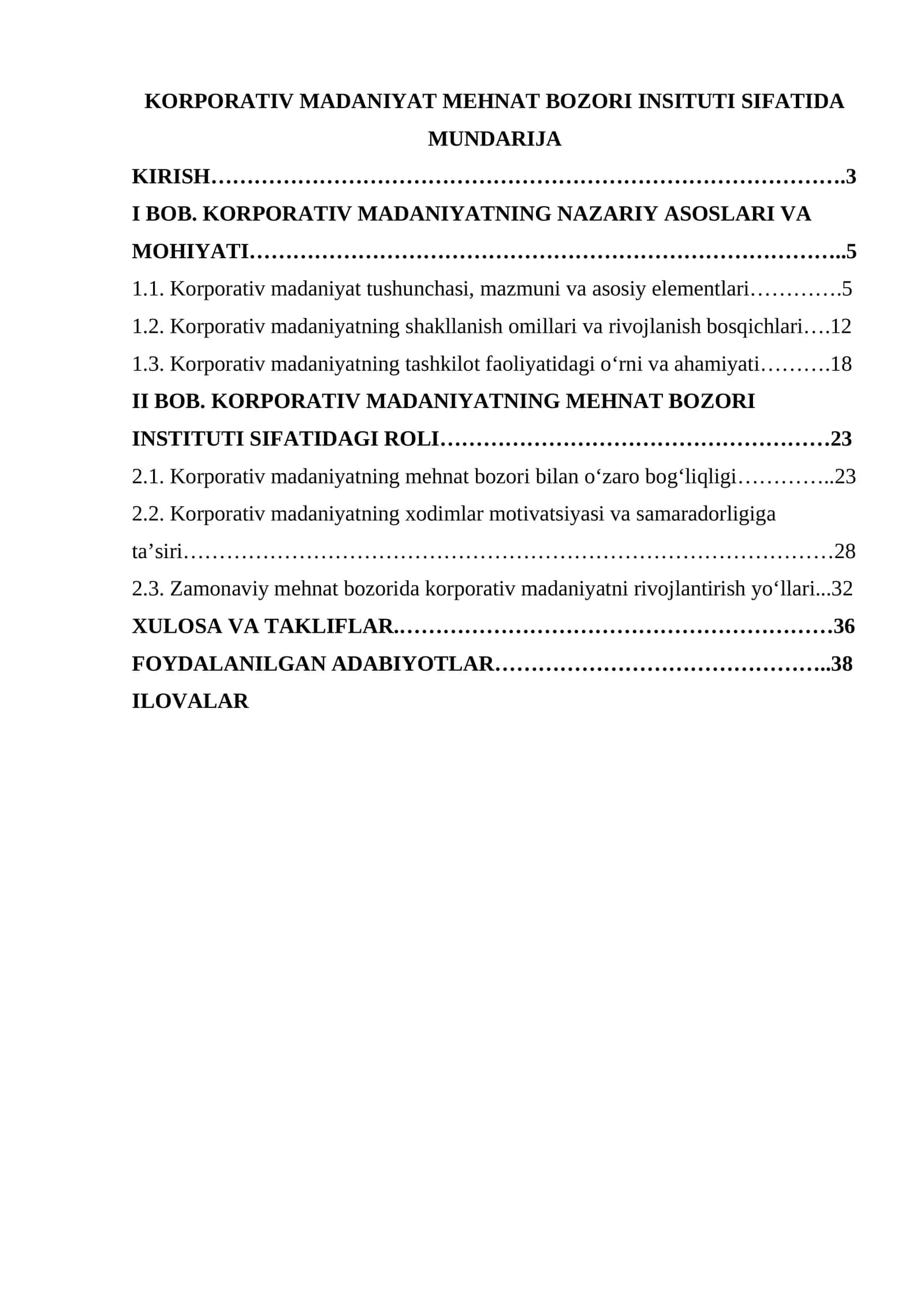 KORPORATIV MADANIYAT MEHNAT BOZORI INSITUTI SIFATIDA