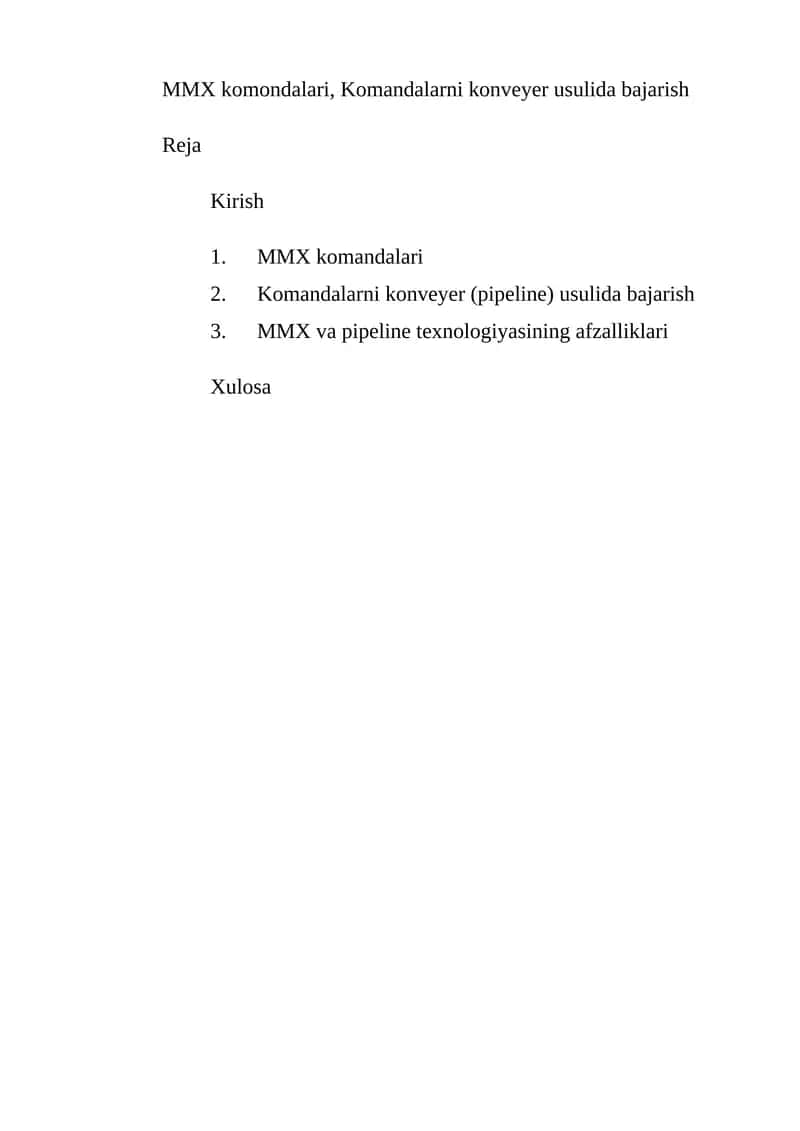 MMX komondalari, Komandalarni konveyer usulida bajarish