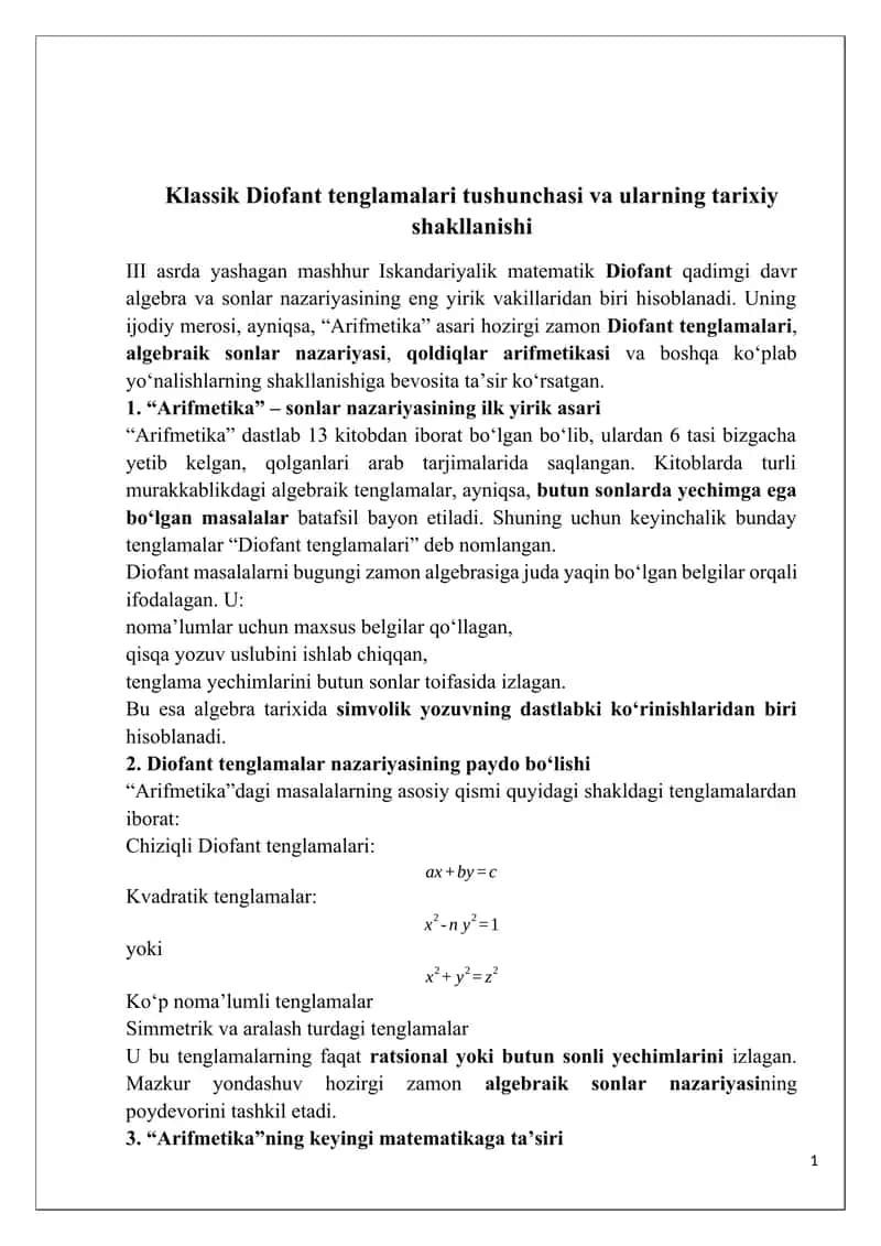 Diofant tenglamalari