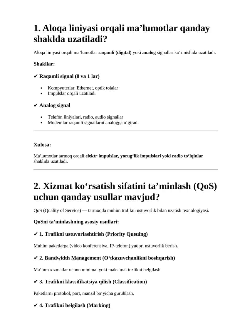 Ma’lumotlar uzatilish shakllari