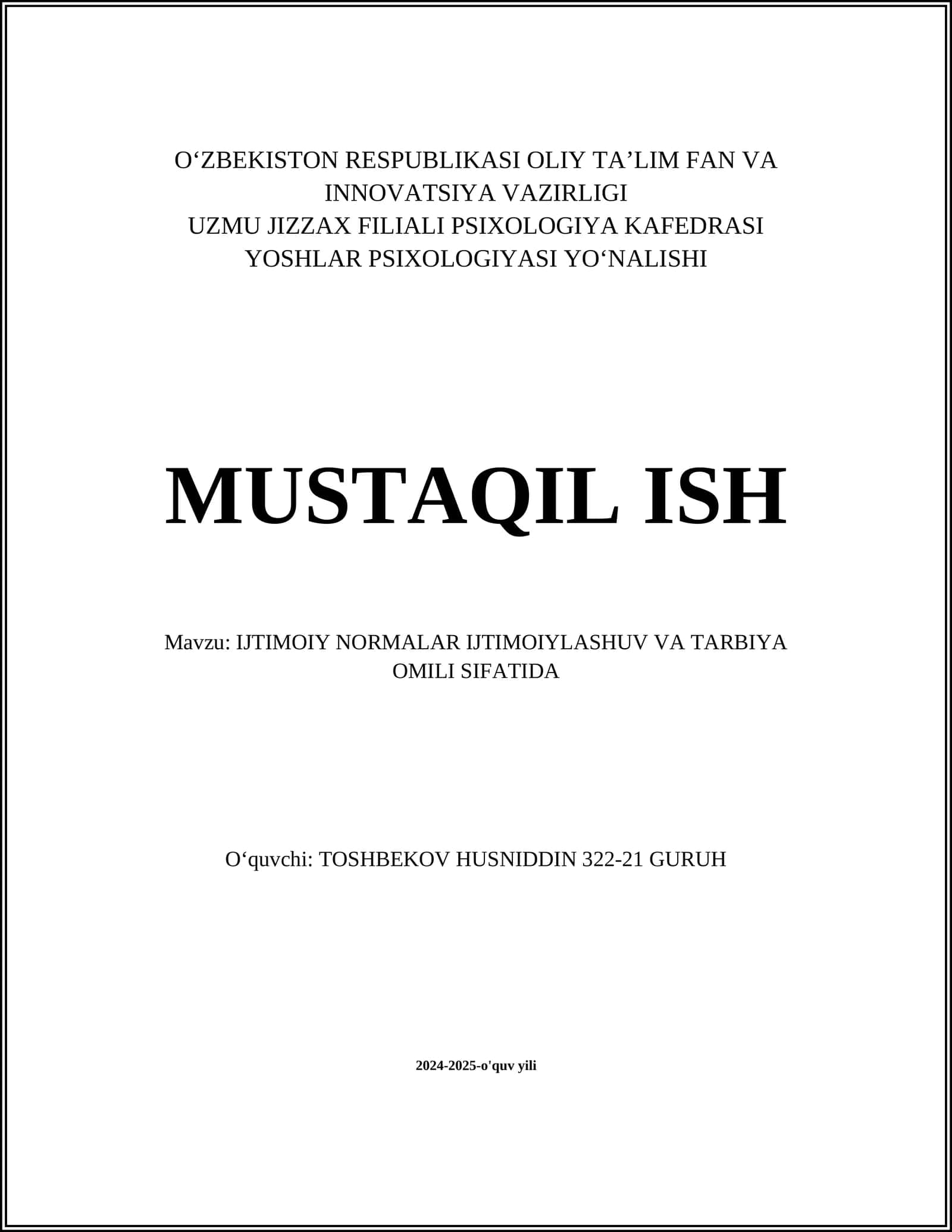 Ijtimoiy normalar Ijtimoiylashuv va tarbiya omili sifatida