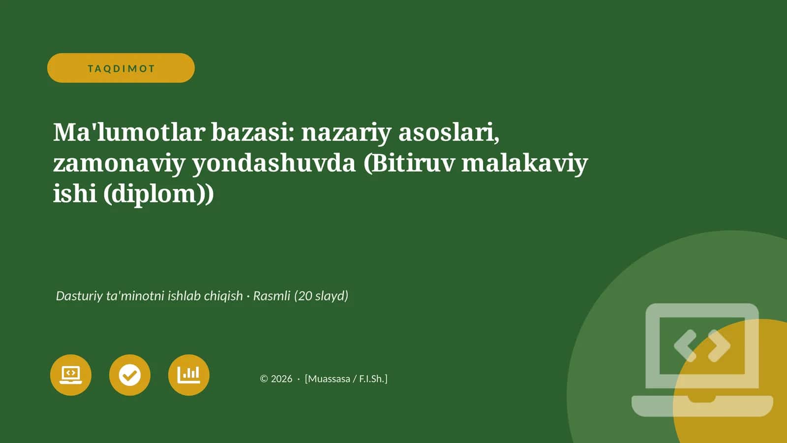 Ma'lumotlar bazasi: nazariy asoslari, zamonaviy yondashuvda (Bitiruv malakaviy ishi (diplom))
