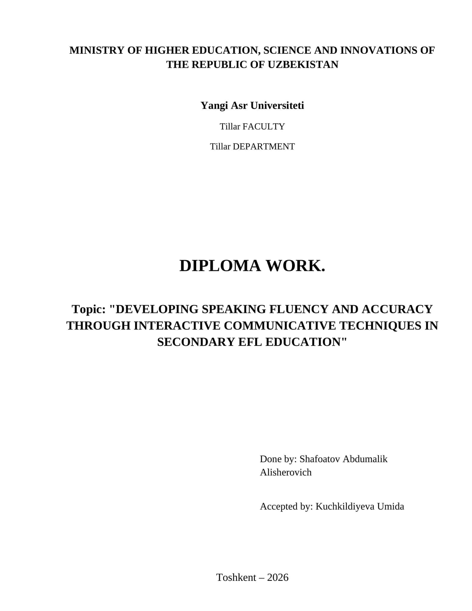 Developing speaking fluency and accuracy through interactive communicative techniques in secondary EFL education