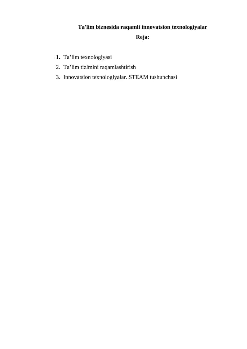 Ta'lim biznesida raqamli innovatsion texnologiyalar