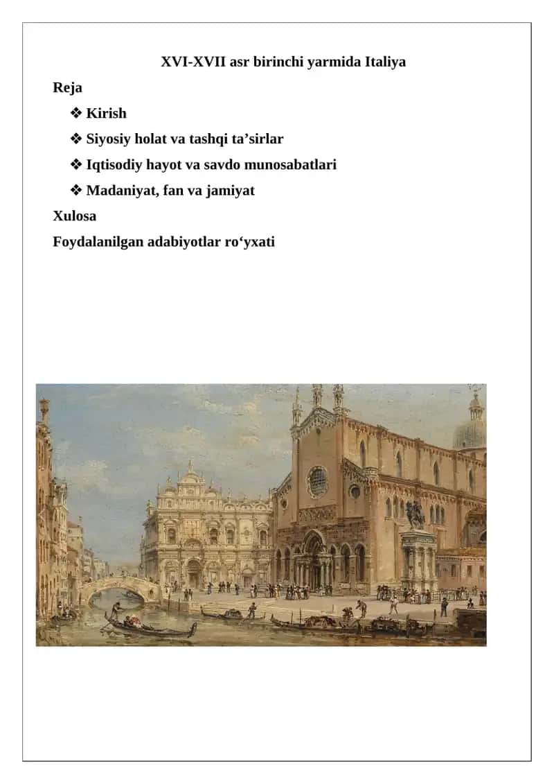 XVI-XVII asr Italiyasi (XVI-XVII Century Italy)