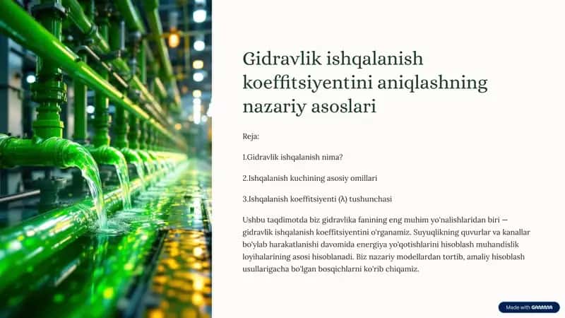 Gidravlik ishqalanish koeffitsiyentini aniqlashning nazariy asoslari