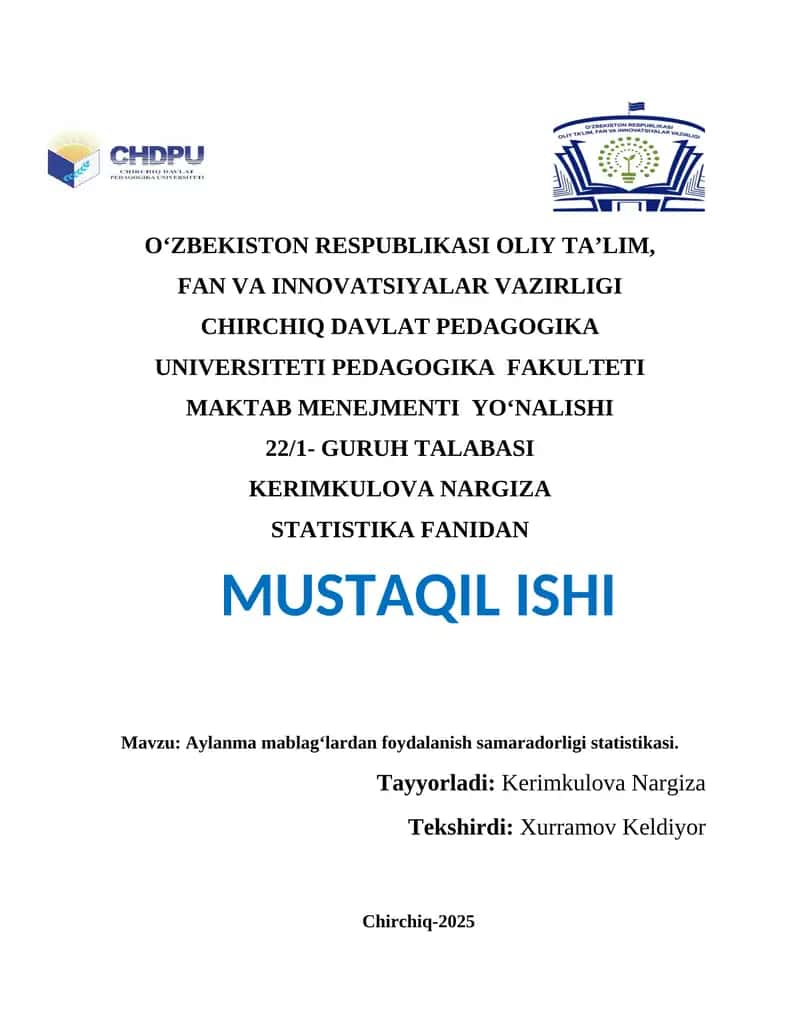 Aylanma mablagʻlardan foydalanish samaradorligi statistikasi