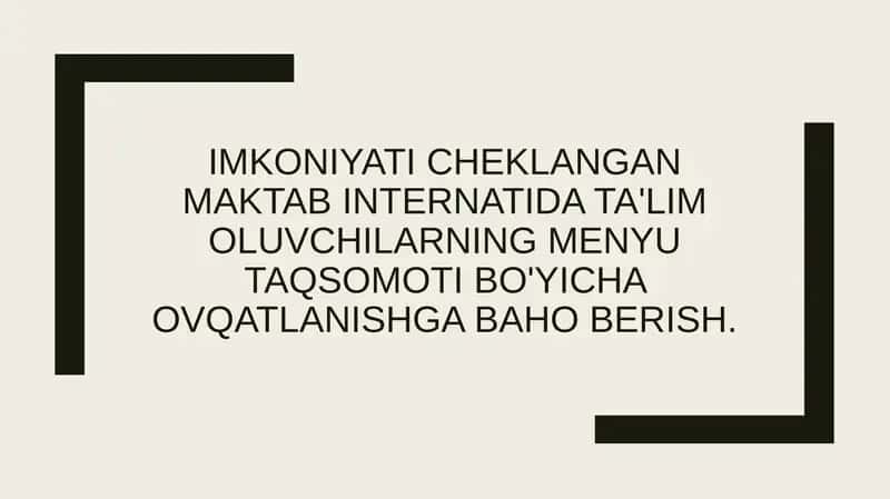 Maktab-internatda ta'lim oluvchilarning ovqatlanishi bo'yicha reja