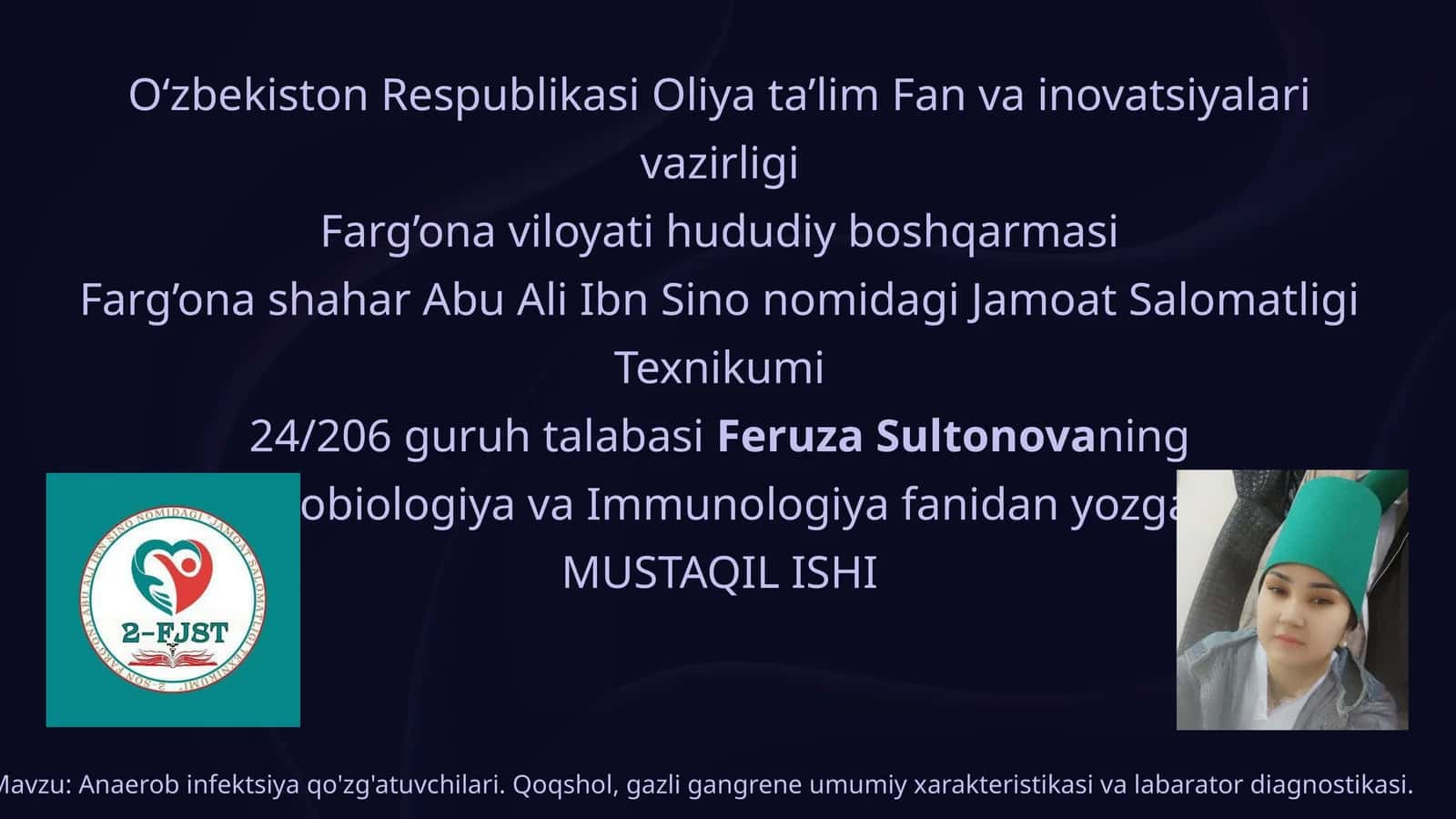 Anaerob infektsiya qo'zg'atuvchilari. Qoqshol, gazli gangrene umumiy xarakteristikasi va labarator diagnostikasi