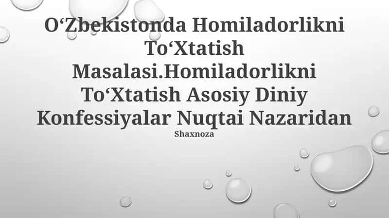 Homiladorlikni To‘Xtatish Masalasi