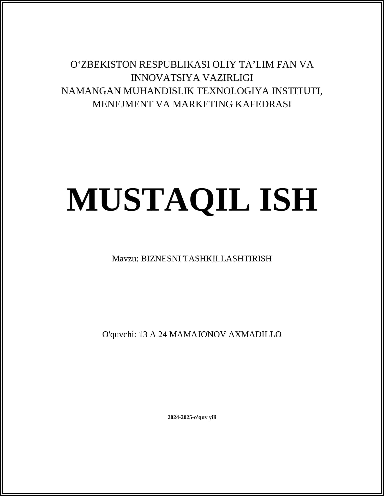 Biznes rejani tuzish
