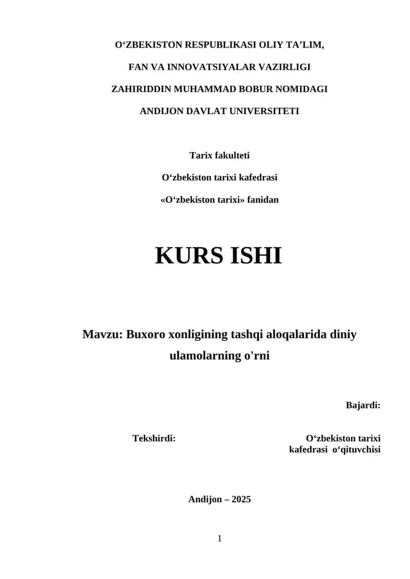Buxoro xonligining tashqi aloqalarida diniy ulamolarning o'rni