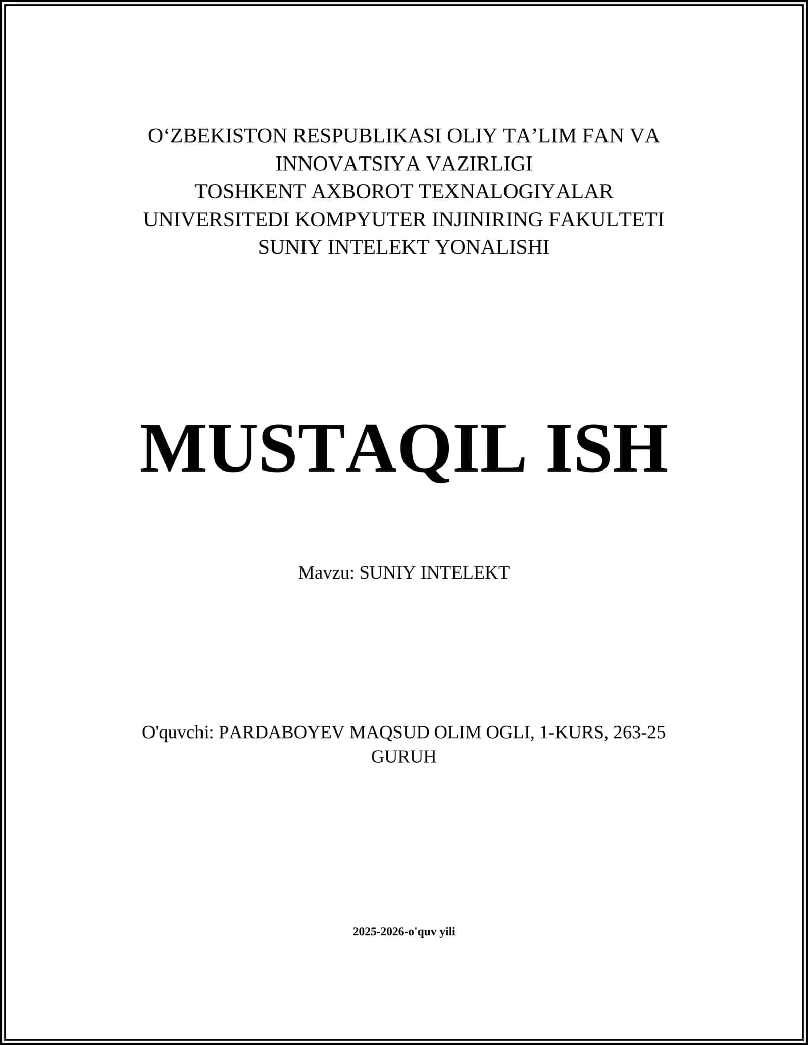 SUNIY INTELEKT O'quvchi