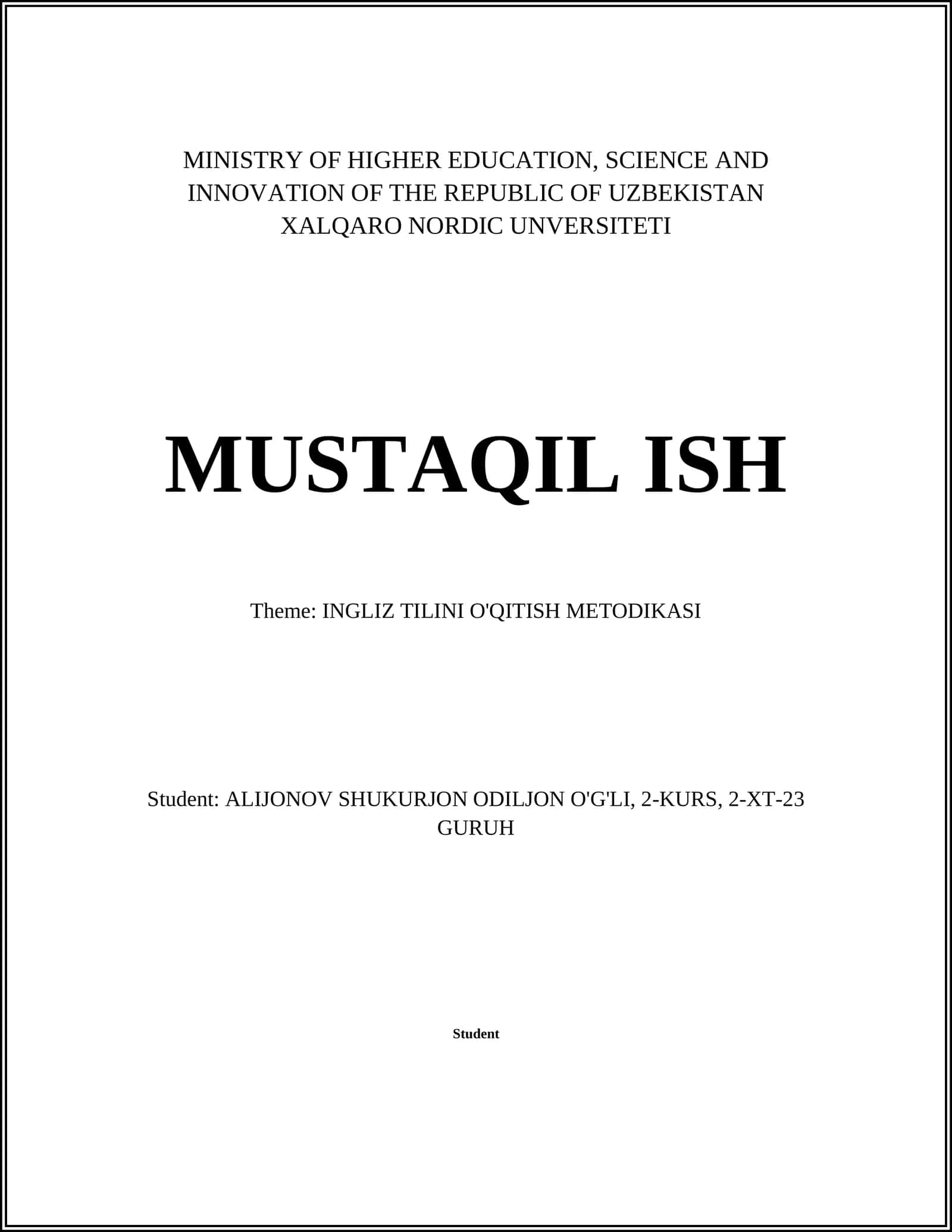 INGLIZ TILINI O'QITISH METODIKASI