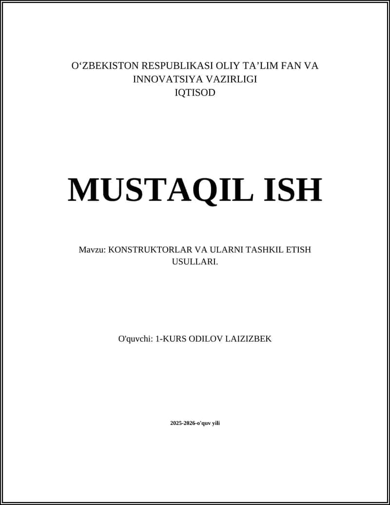 KONSTRUKTORLAR VA ULARNI TASHKIL ETISH USULLARI