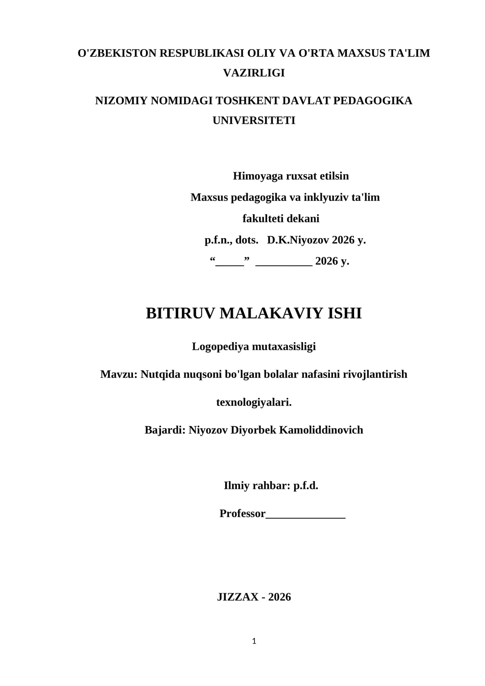 Nutqida nuqsoni bo'lgan bolalar nafasini rivojlantirish texnologiyalari