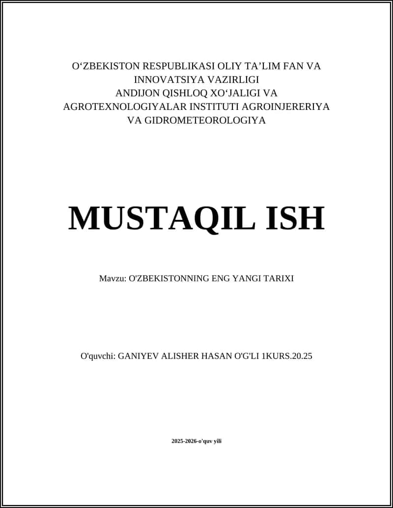 O'ZBEKISTONNING ENG YANGI TARIXI