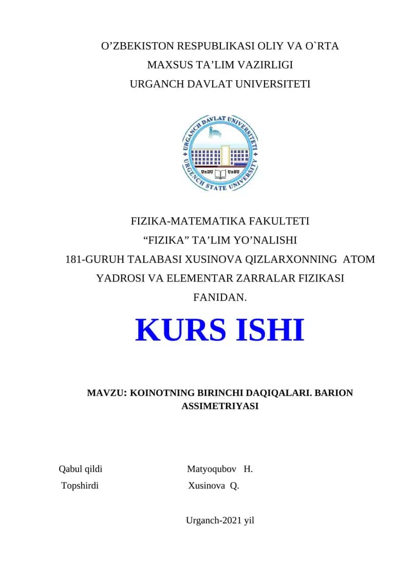 Koinotning birinchi daqiqalari. barion assimetriyasi