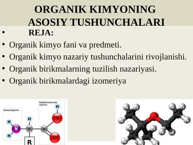 Organik kimyo fani va predmeti.