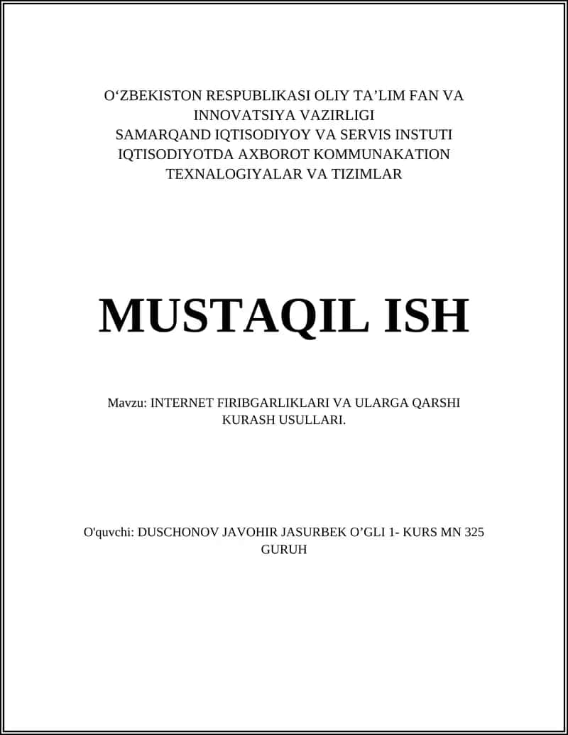 INTERNET FIRIBGARLIKLARI VA ULARGA QARSHI KURASH USULLARI