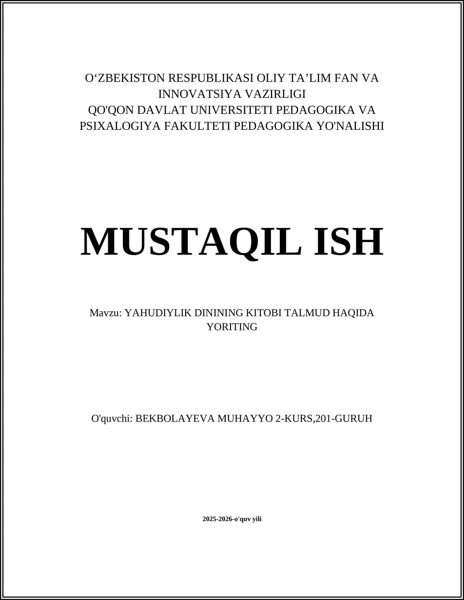YAHUDIYLIK DININING KITOBI TALMUD HAQIDA YORITING