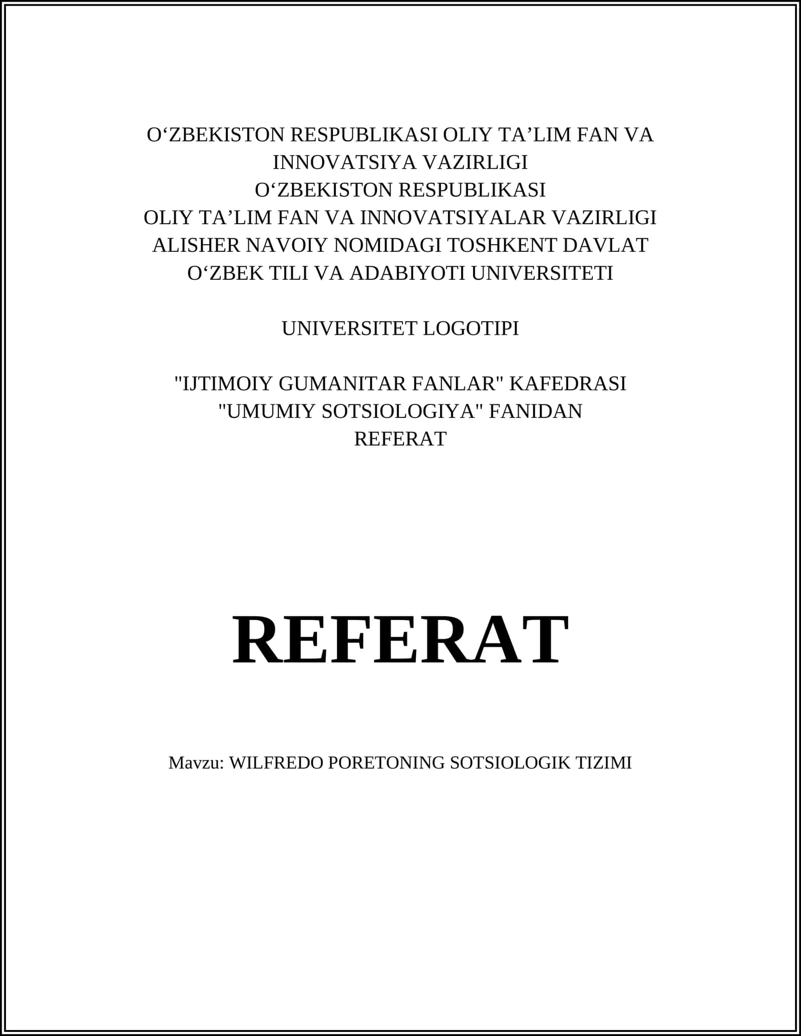 WILFREDO PORETONING SOTSIOLOGIK TIZIMI