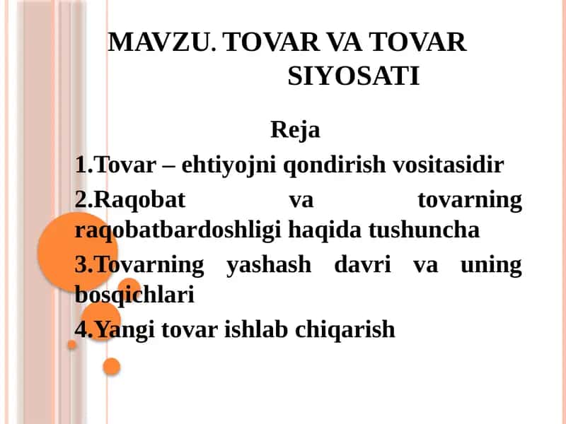 TOVAR VA TOVAR SIYOSATI