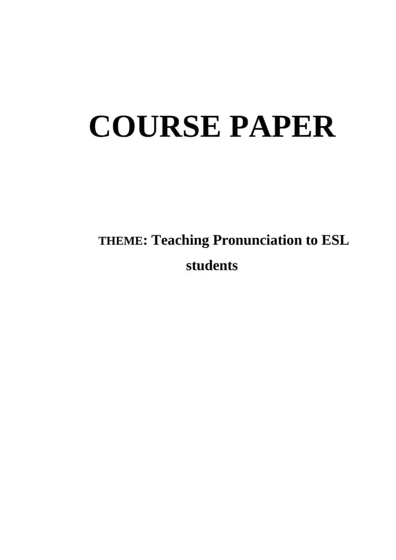 Teaching Pronunciation to ESL students
