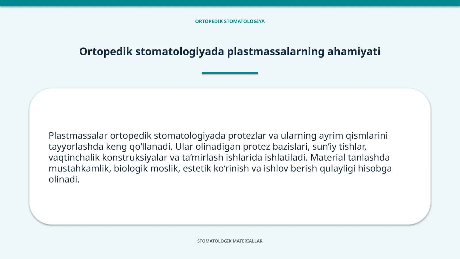 ORTOPEDIK STOMATOLOGIYA