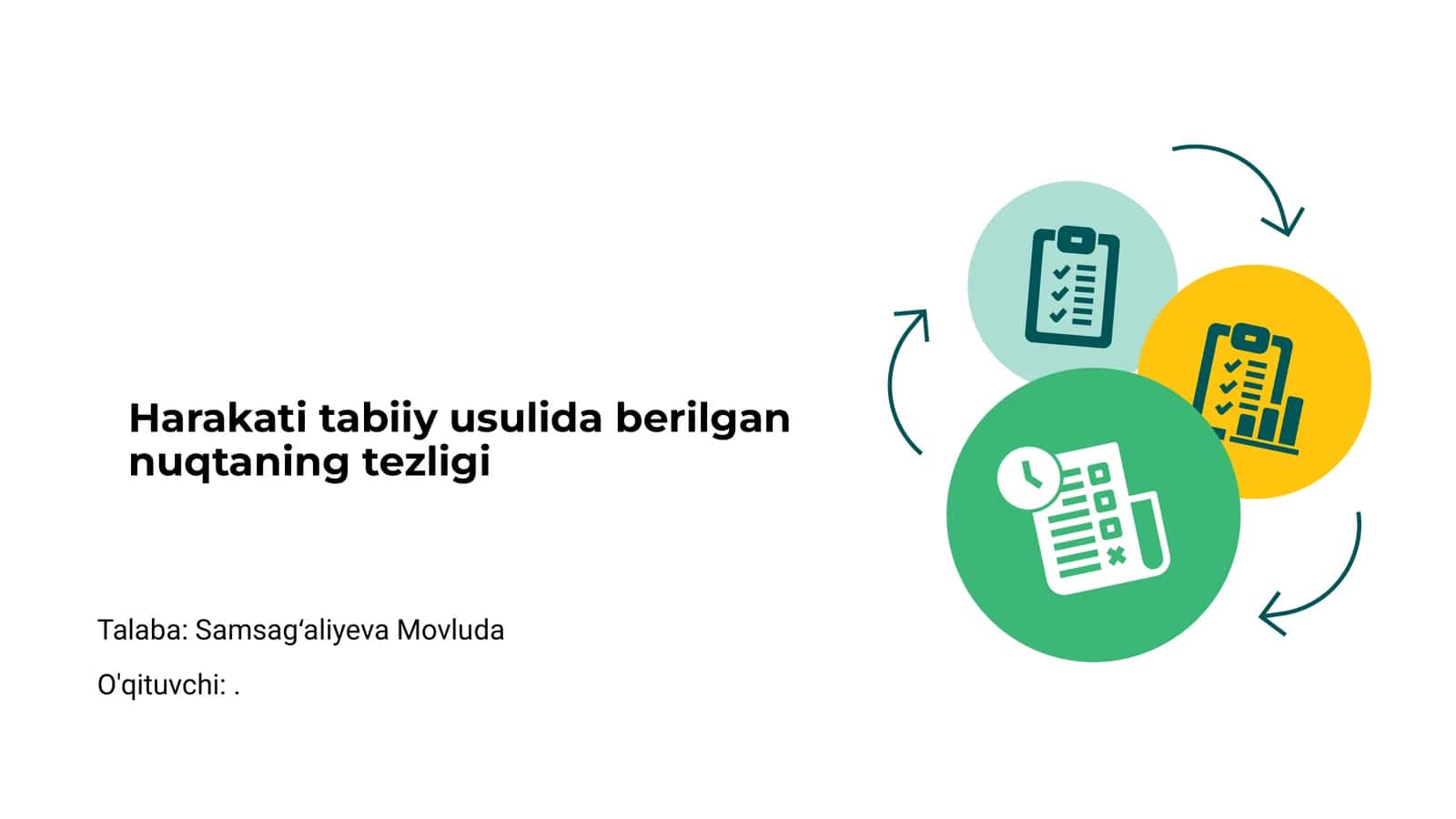 Harakati tabiiy usulida berilgan nuqtaning tezligi
