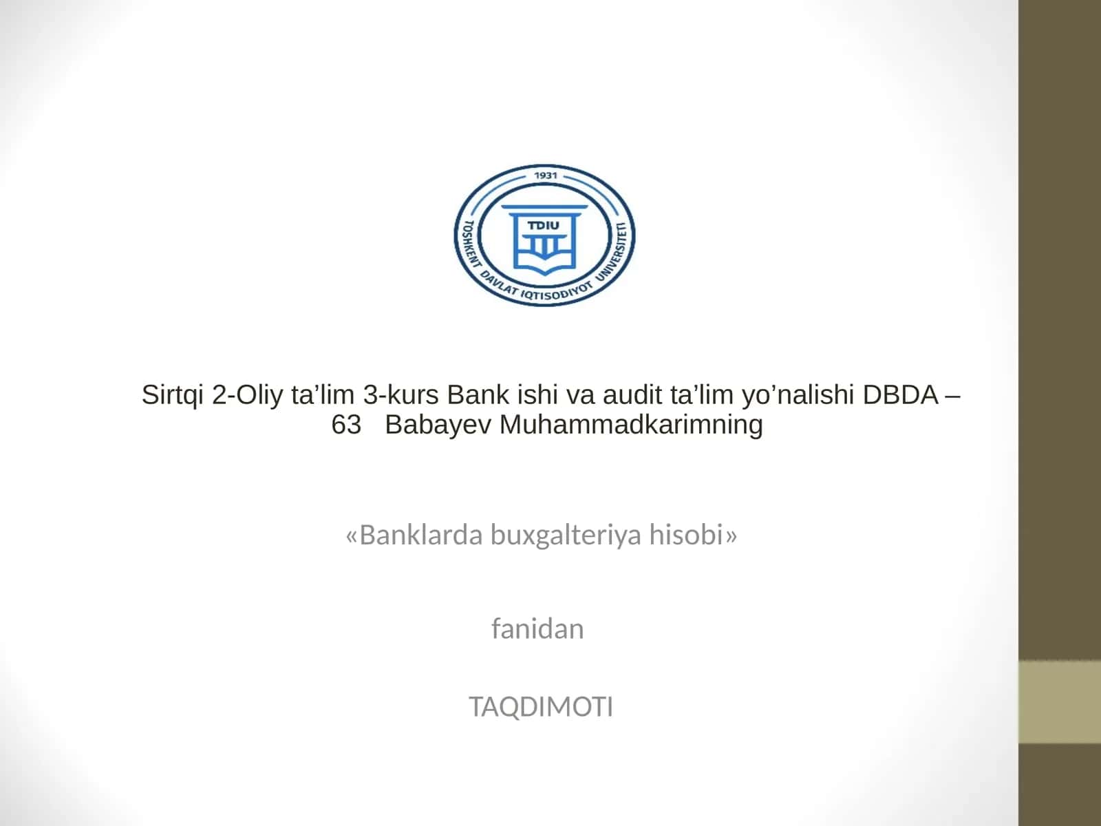 Banklarda buxgalteriya hisobi